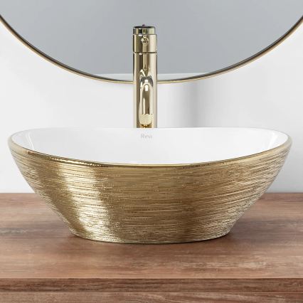 REA-U3697 - Pultni umivalnik SOFIA 34,5x41 cm keramika/bela/brušeno zlato