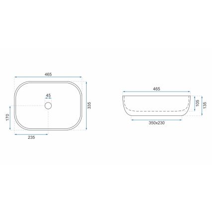 REA-U3800 - Namizni umivalnik LIVIA 33,5x46,5 cm keramika/siva/imitacija kamna