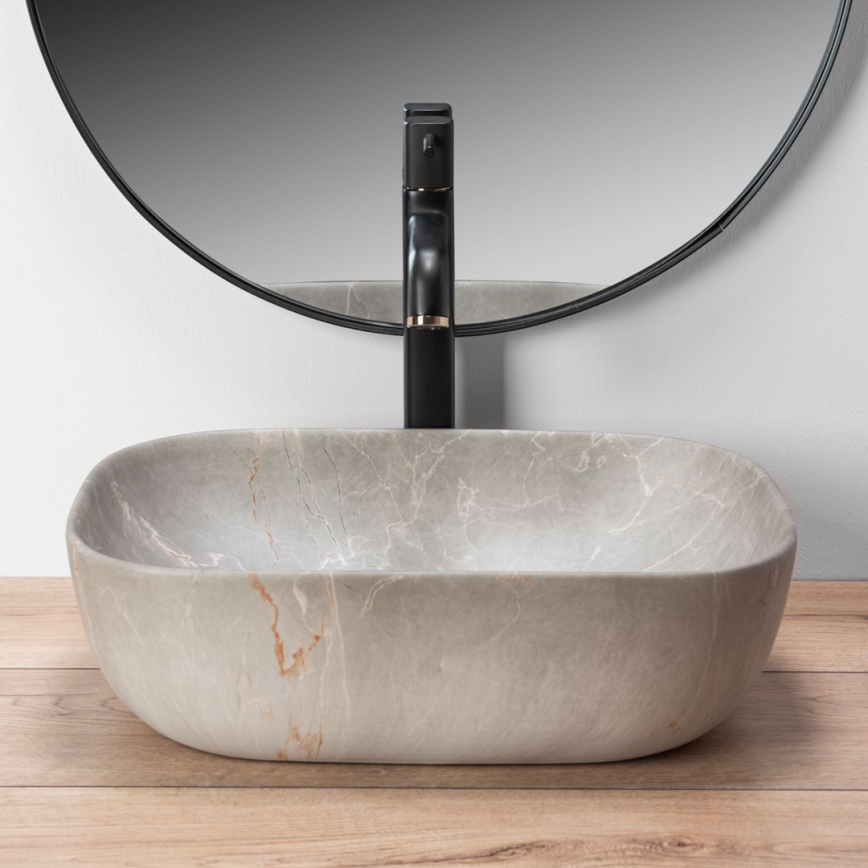 REA-U3802 - Umivalnik na pult LIVIA 33,5x46,5 cm keramika/siva/marmornati dekor