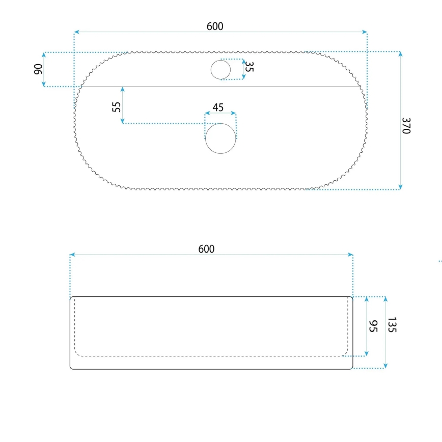REA-U4002 - Umivalnik na pult MARCELA 37x60 cm keramika/sijajna bela