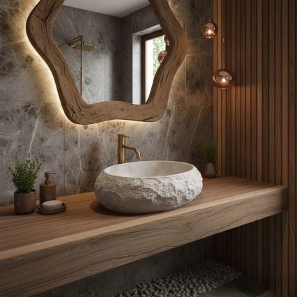 REA-U4332 - Umivalnik za pult MIKA 38x50 cm bež/siva/imitacija kamna