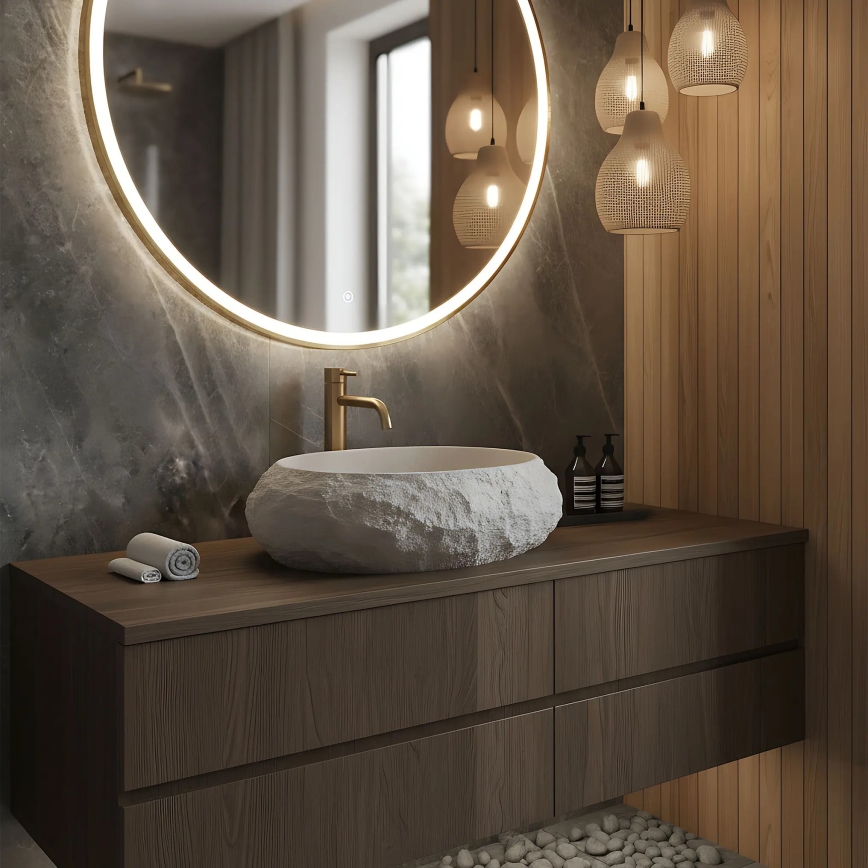 REA-U4332 - Umivalnik za pult MIKA 38x50 cm bež/siva/imitacija kamna