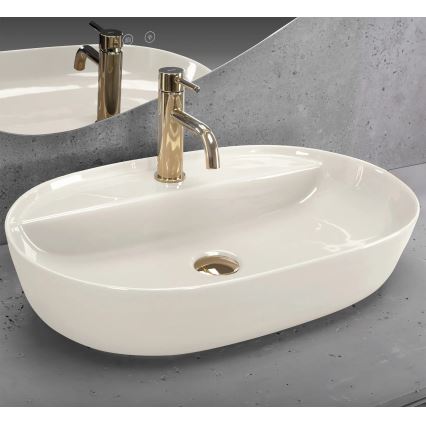 REA-U4589 - Pultni umivalnik AURA 41x61 cm keramika/sijajna kremna
