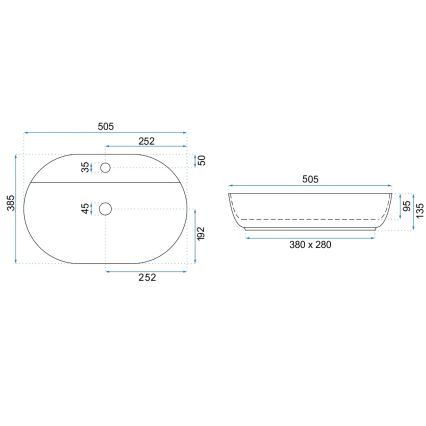 REA-U4620 - Pultni umivalnik AURA 38,5x50,5 cm keramika/sijoča bela