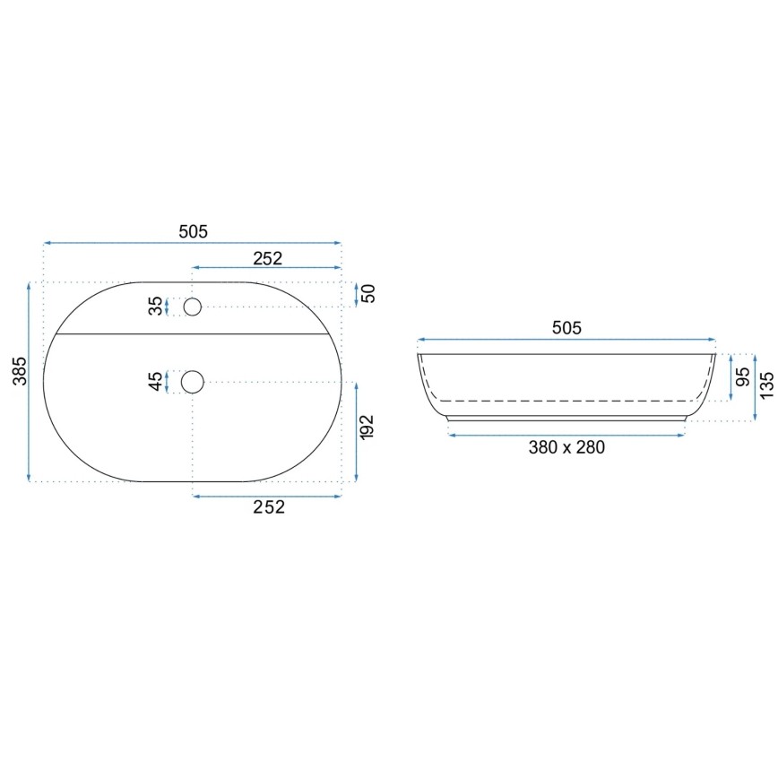 REA-U4620 - Pultni umivalnik AURA 38,5x50,5 cm keramika/sijoča bela
