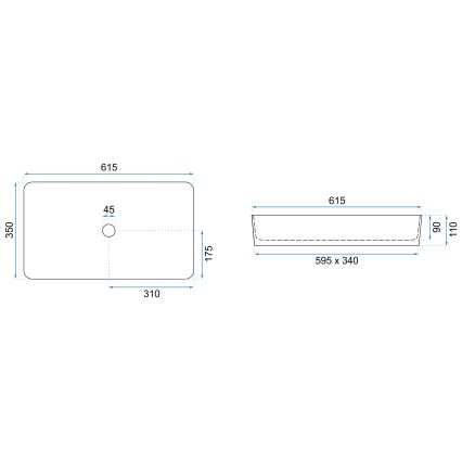 REA-U4800 - Umivalnik za pult DENIS 35x61,5 cm keramika/sijajno bela