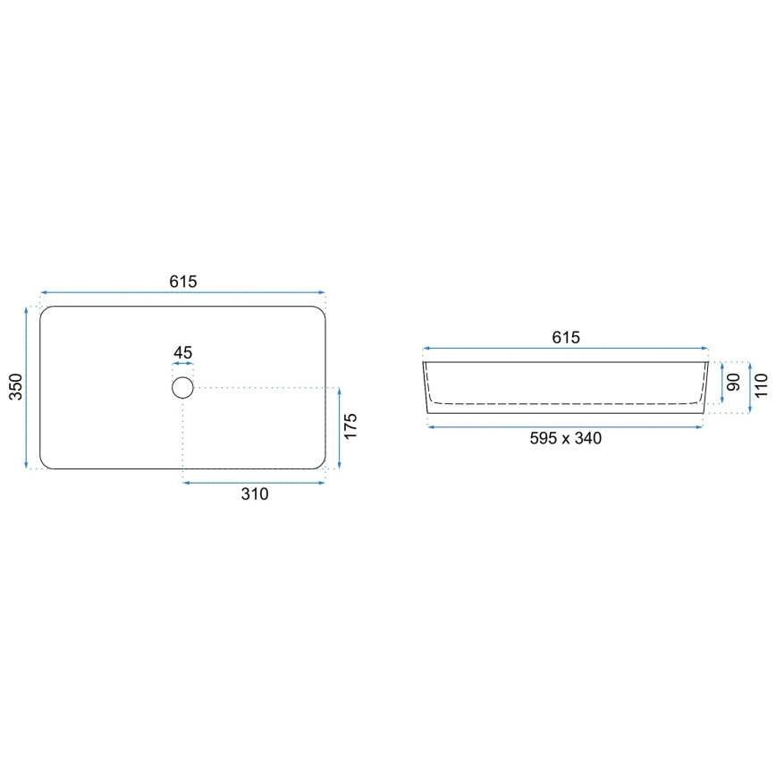 REA-U4800 - Umivalnik za pult DENIS 35x61,5 cm keramika/sijajno bela