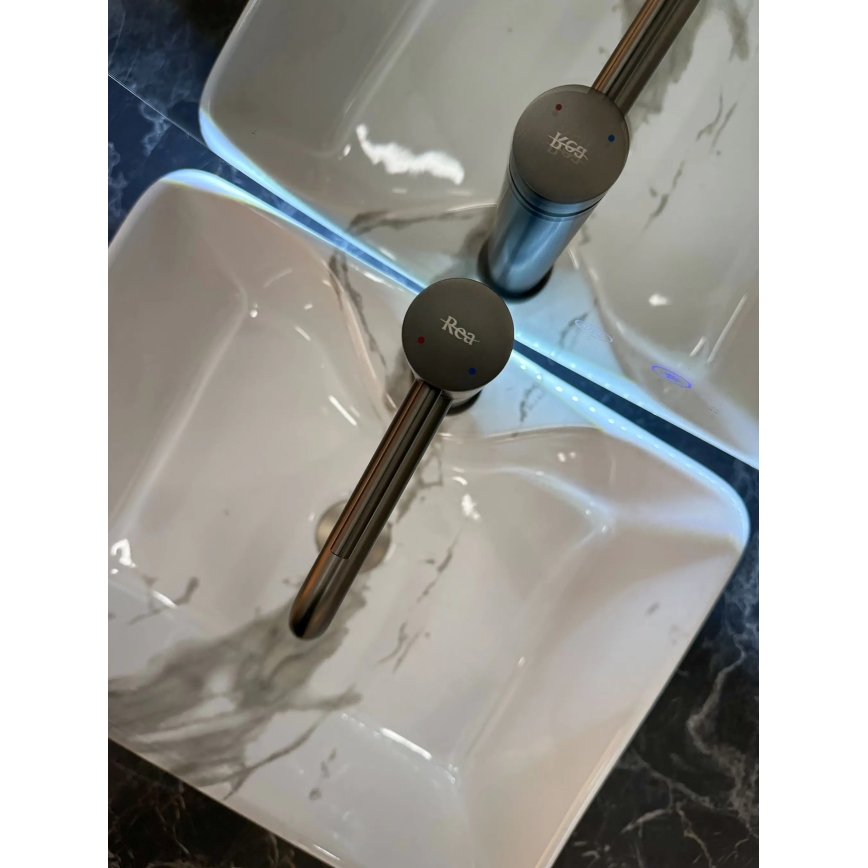 REA-U5052 - Umivalnik na pult KELLY 38x49 cm keramika/bela/dekor marmorja