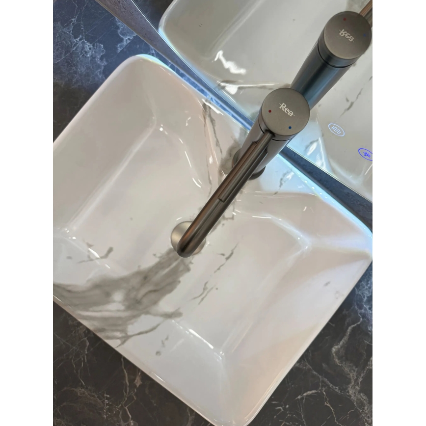 REA-U5052 - Umivalnik na pult KELLY 38x49 cm keramika/bela/dekor marmorja