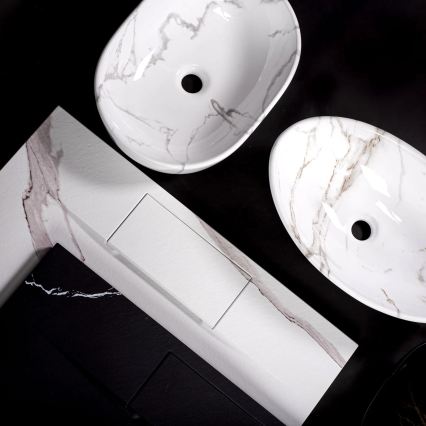 REA-U5052 - Umivalnik na pult KELLY 38x49 cm keramika/bela/dekor marmorja