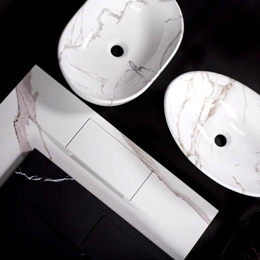 REA-U5052 - Umivalnik na pult KELLY 38x49 cm keramika/bela/dekor marmorja