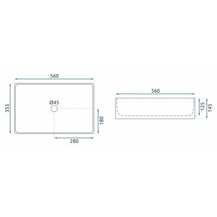REA-U5055 - Umivalnik za pult BERTA 35,5x56 cm keramika/sijajna bela