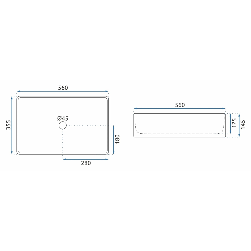 REA-U5055 - Umivalnik za pult BERTA 35,5x56 cm keramika/sijajna bela