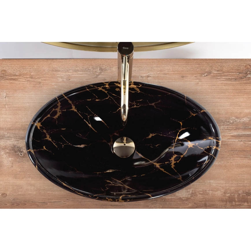 REA-U5067 - Umivalnik na pult PAMELA 33x53 cm keramika/črna/imitacija kamna