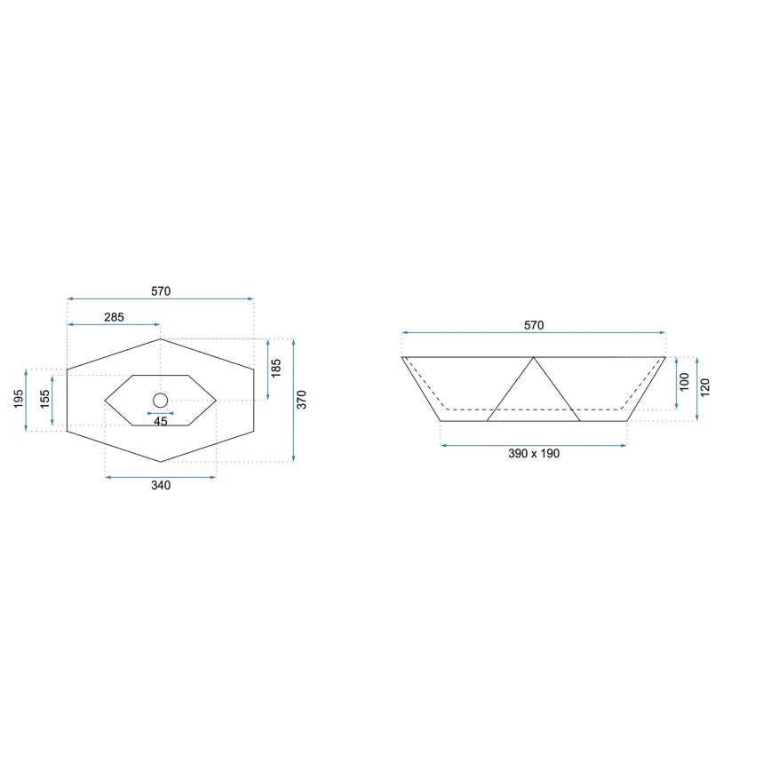 REA-U5602 - Umivalnik za pult VEGAS 37x57 cm keramika/imitacija kamna
