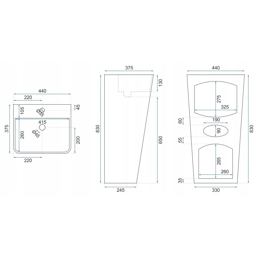REA-U5637 - Samostoječi umivalnik ARIS 37,5x44 cm keramika/sijajna bela