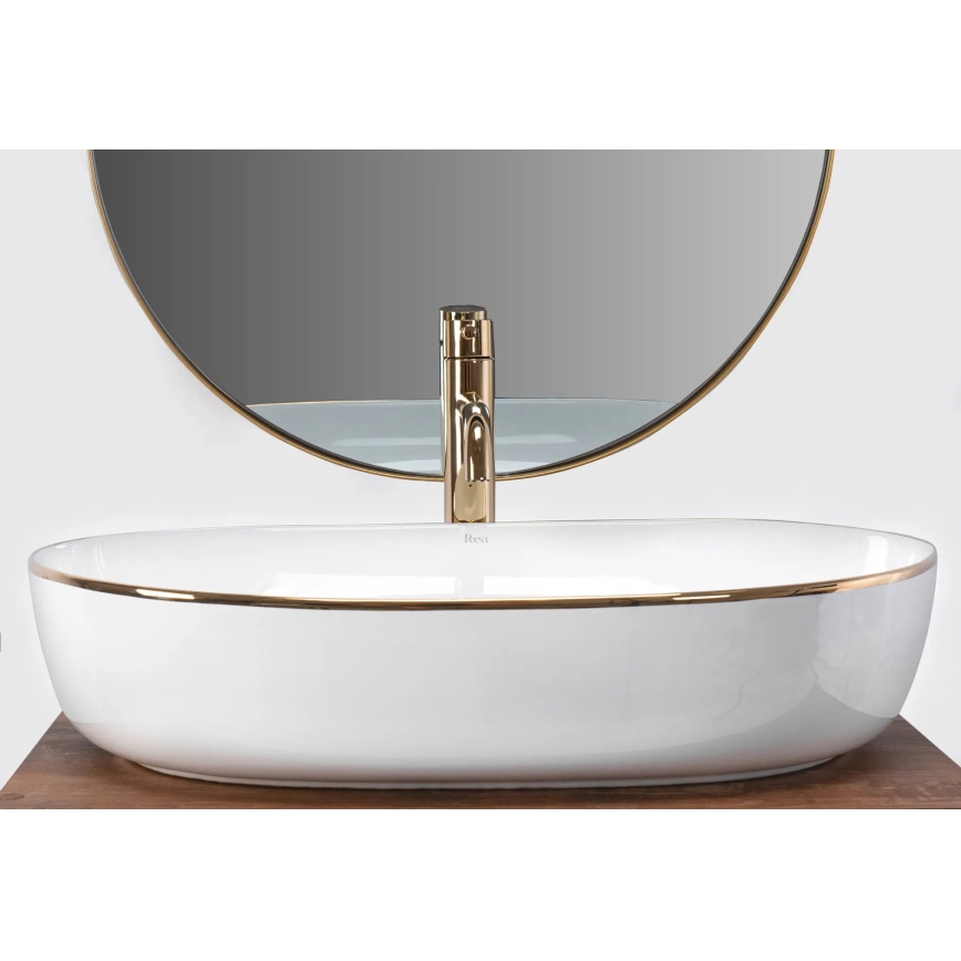 REA-U6211 - Umivalnik na pult CLEO 41x60,5 cm keramika/bela/zlata