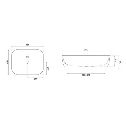 REA-U6300 - Umivalnik za pult MONA SLIM 40x50,5 cm keramika/sijajna bela