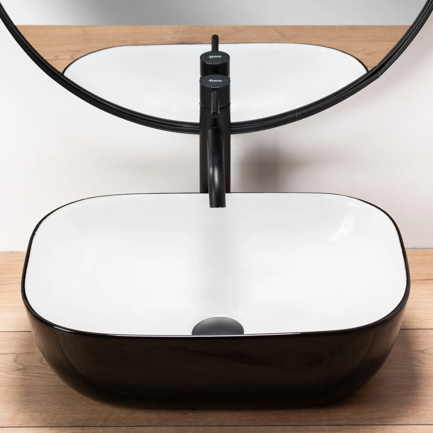 REA-U6332 - Pultni umivalnik BELINDA 33x46,5 cm keramika/črna/bela