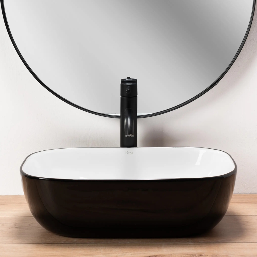 REA-U6332 - Pultni umivalnik BELINDA 33x46,5 cm keramika/črna/bela