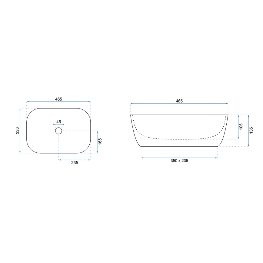 REA-U6332 - Pultni umivalnik BELINDA 33x46,5 cm keramika/črna/bela