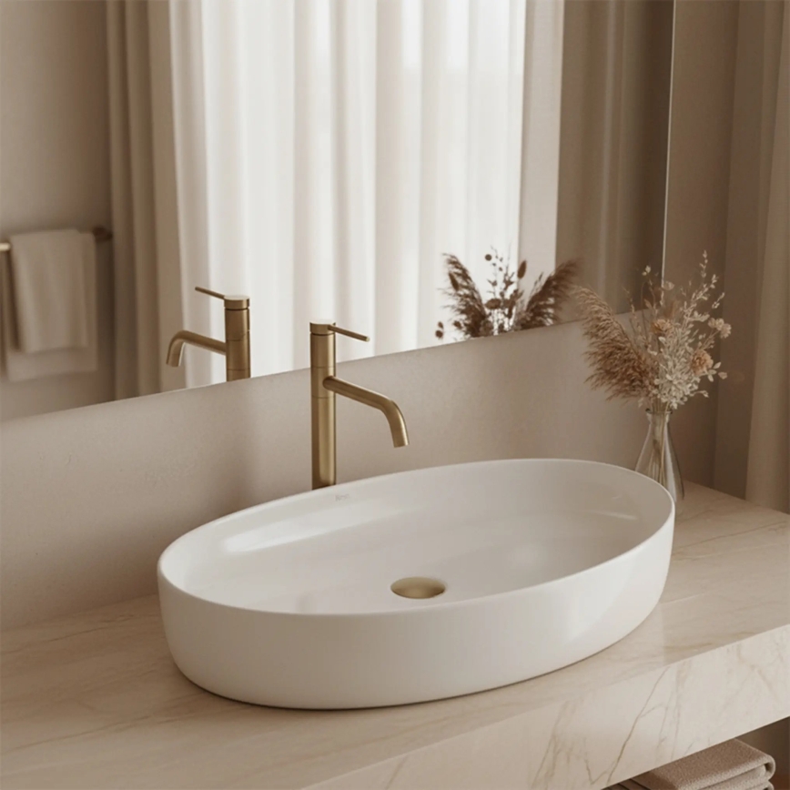 REA-U6371 - Umivalnik na pult JOANA 40,5x65,5 cm keramika/sijajna bela