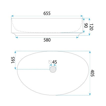 REA-U6371 - Umivalnik na pult JOANA 40,5x65,5 cm keramika/sijajna bela