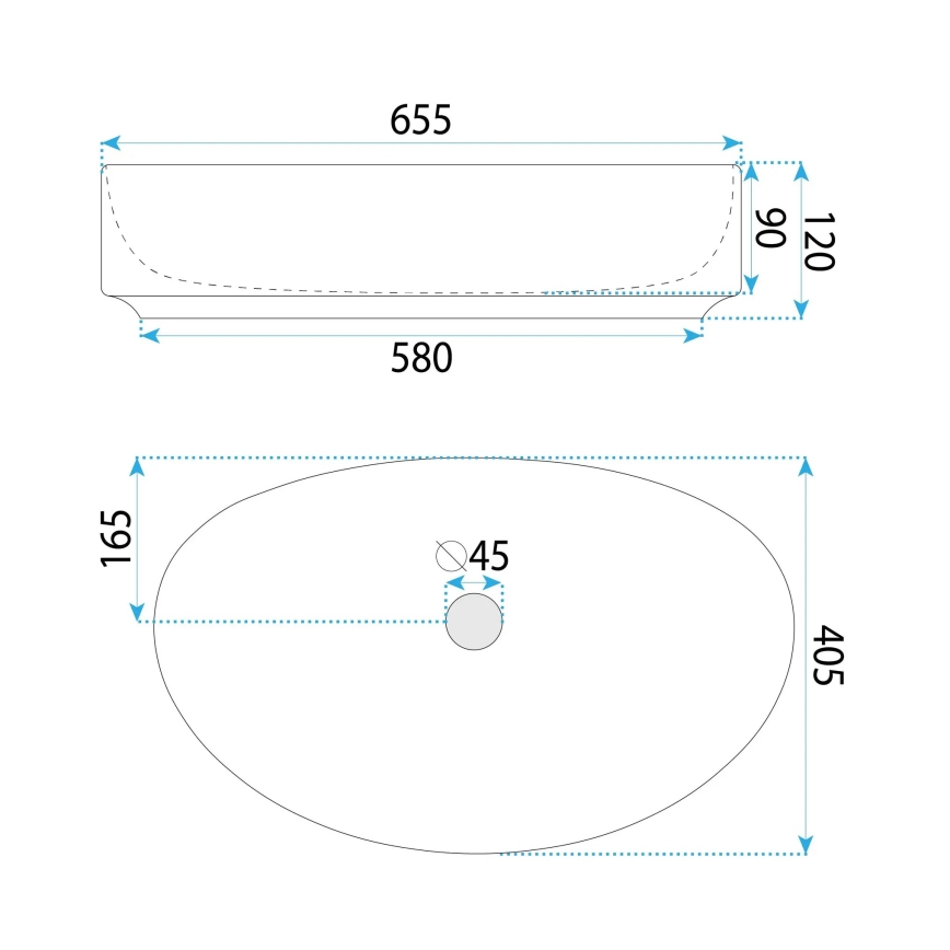 REA-U6371 - Umivalnik na pult JOANA 40,5x65,5 cm keramika/sijajna bela