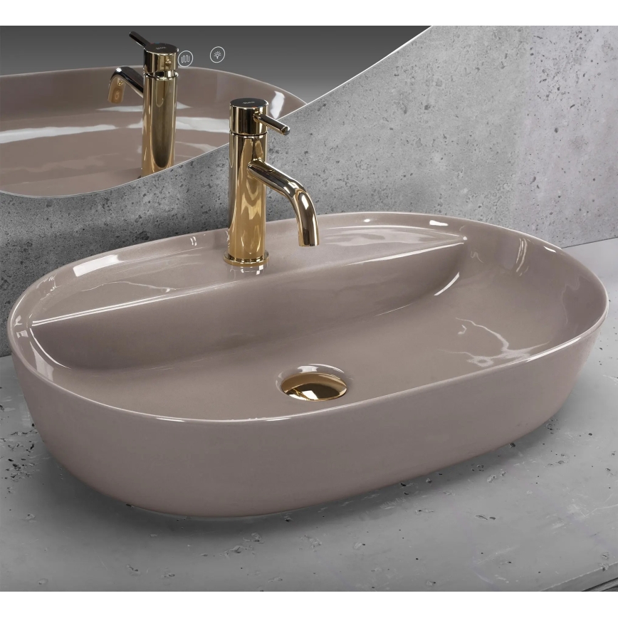 REA-U6381 - Nadpultni umivalnik AURA 41x61 cm keramika/sijajna rjava