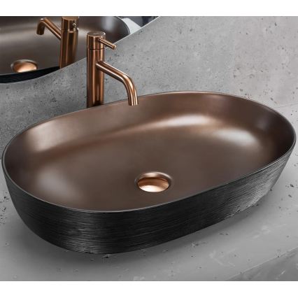 REA-U6383 - Pultni umivalnik CLEO 41x60,5 cm keramika/črna/brušen baker