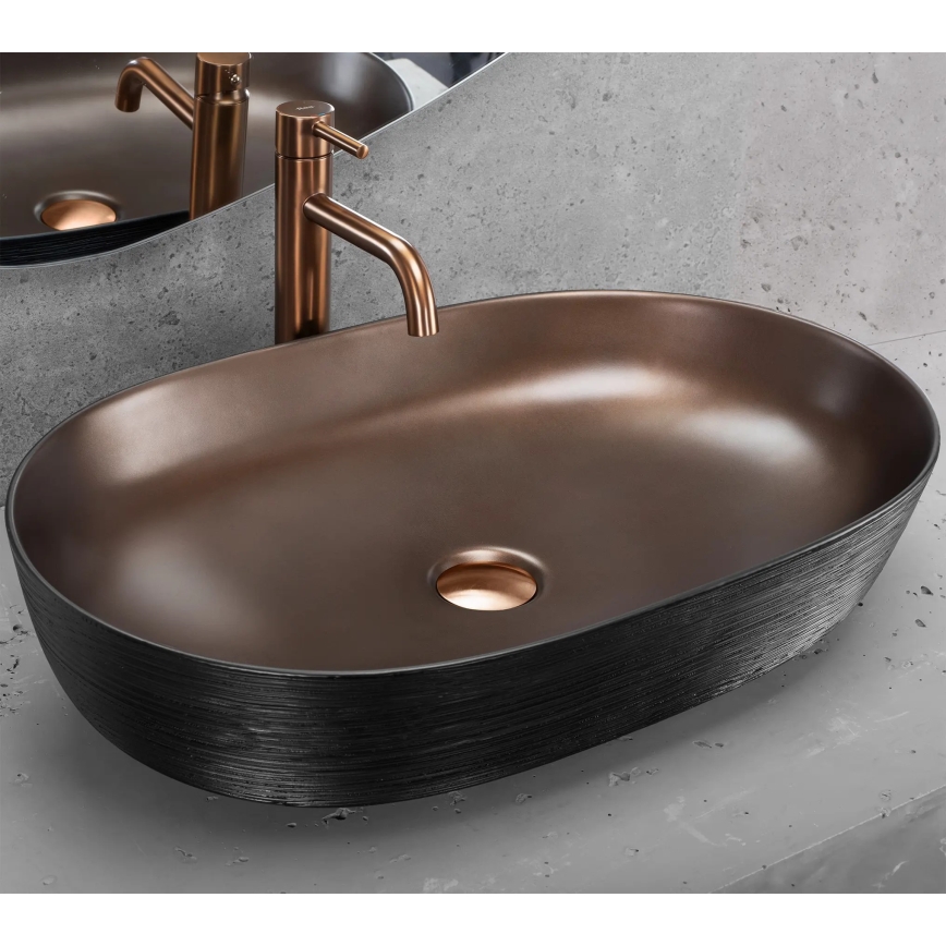 REA-U6383 - Pultni umivalnik CLEO 41x60,5 cm keramika/črna/brušen baker