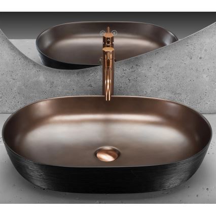 REA-U6383 - Pultni umivalnik CLEO 41x60,5 cm keramika/črna/brušen baker
