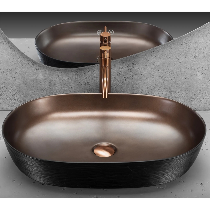 REA-U6383 - Pultni umivalnik CLEO 41x60,5 cm keramika/črna/brušen baker