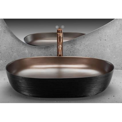 REA-U6383 - Pultni umivalnik CLEO 41x60,5 cm keramika/črna/brušen baker