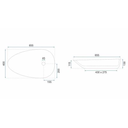 REA-U6501 - Umivalnik na pult GRETA 40x65,5 cm keramika/imitacija kamna
