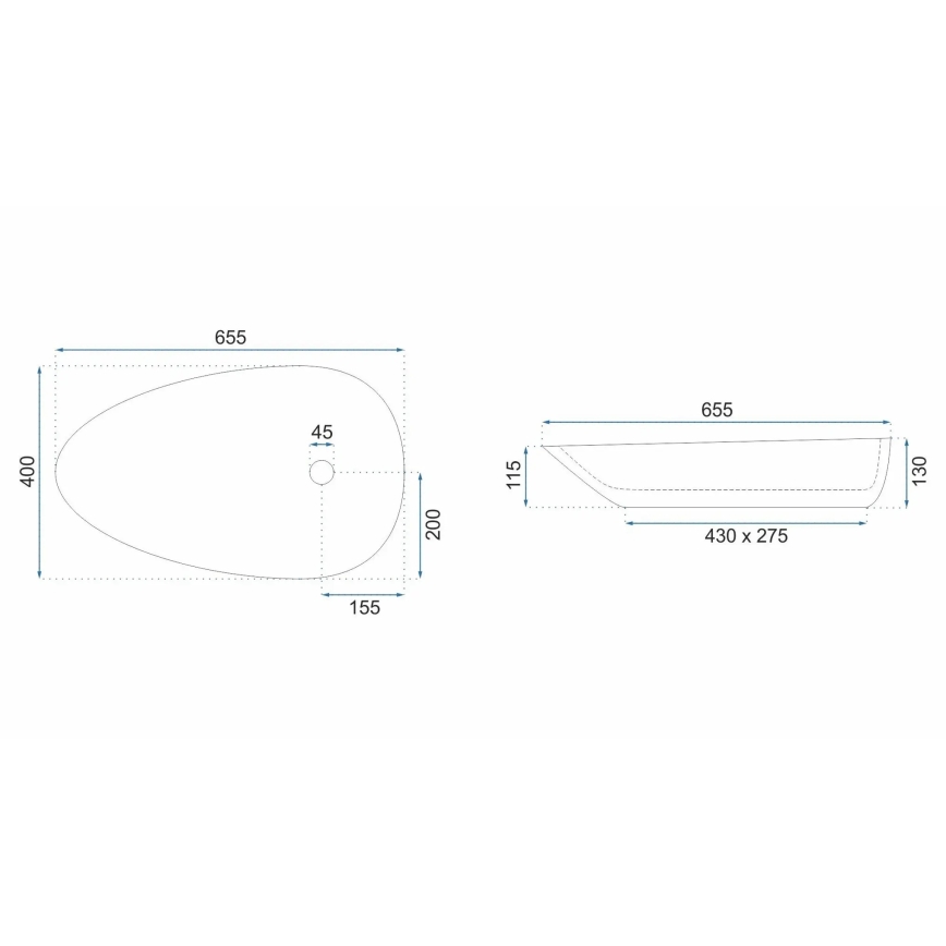REA-U6501 - Umivalnik na pult GRETA 40x65,5 cm keramika/imitacija kamna