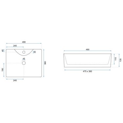 REA-U6524 - Umivalnik za pult KELLY 38x49 cm keramika/sijajna bela