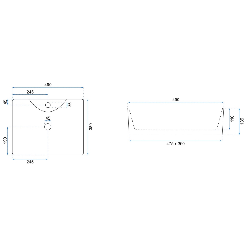 REA-U6524 - Umivalnik za pult KELLY 38x49 cm keramika/sijajna bela