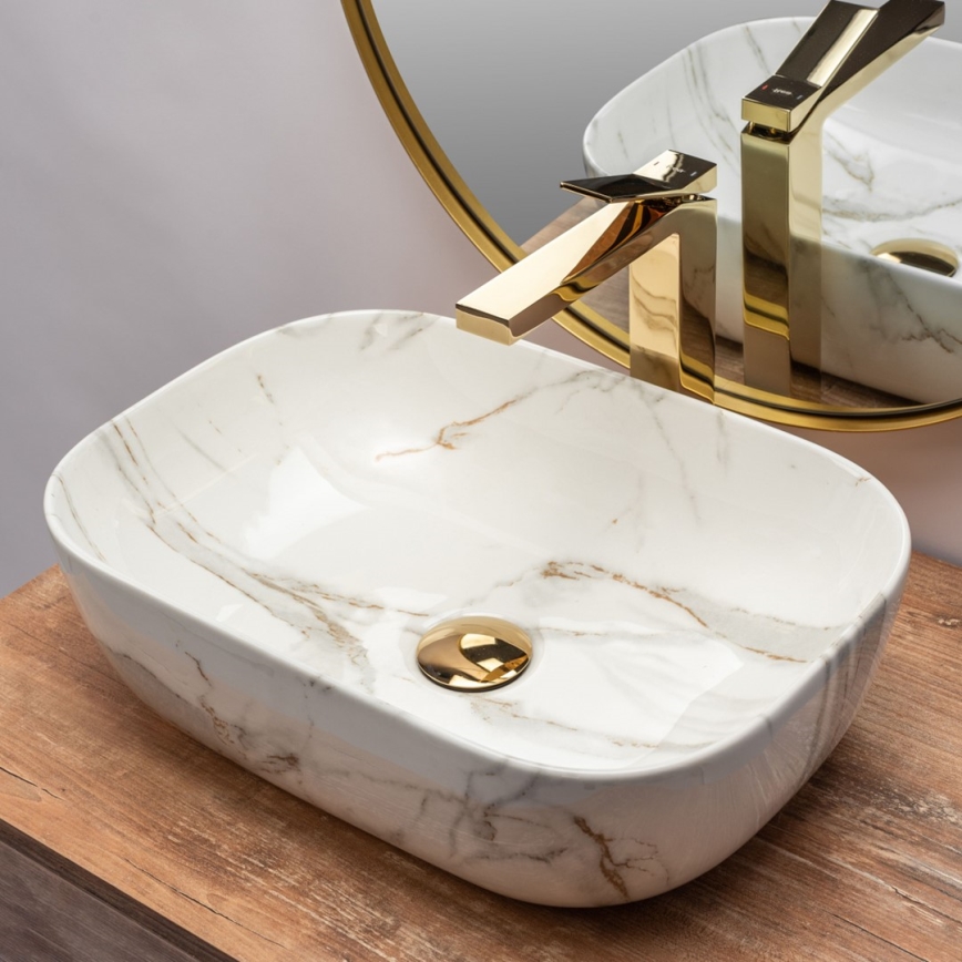REA-U6596 - Pultni umivalnik BELINDA 33,5x46,5 cm keramika/marmorni dekor