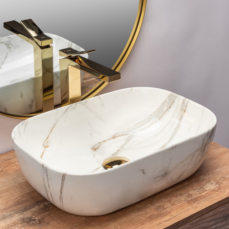 REA-U6596 - Pultni umivalnik BELINDA 33,5x46,5 cm keramika/marmorni dekor