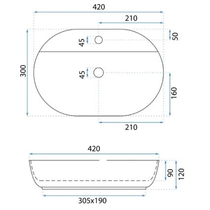 REA-U6617 - Umivalnik na pult AURA 30x42 cm keramika/sijajna bela