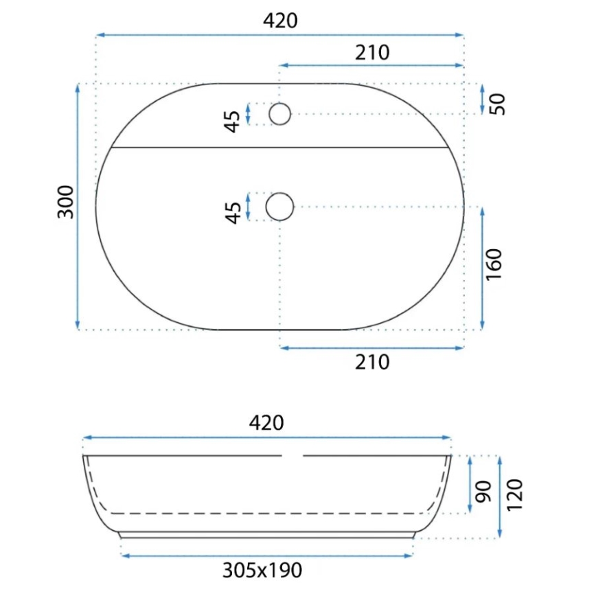 REA-U6617 - Umivalnik na pult AURA 30x42 cm keramika/sijajna bela