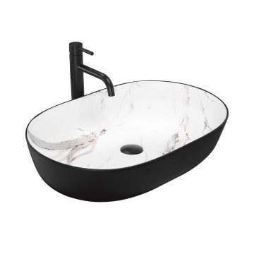 REA-U6625 - Umivalnik za na pult CLEO 41x60,5 cm keramika/črna/bela/marmorni dekor