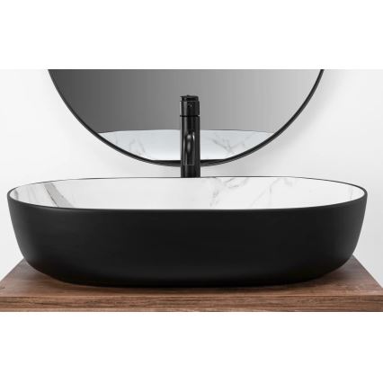 REA-U6625 - Umivalnik za na pult CLEO 41x60,5 cm keramika/črna/bela/marmorni dekor