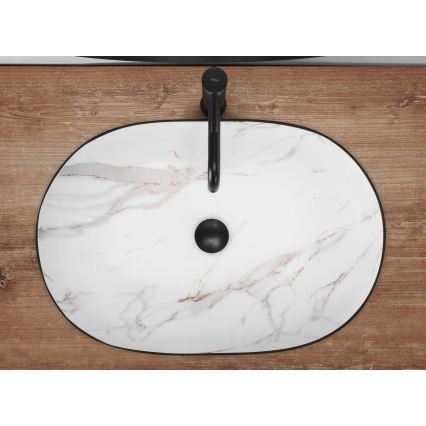 REA-U6625 - Umivalnik za na pult CLEO 41x60,5 cm keramika/črna/bela/marmorni dekor