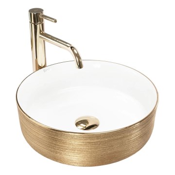 REA-U6630 - Pultni umivalnik SAMI premera 36 cm keramika/bela/brušeno zlato