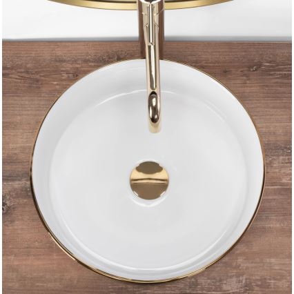 REA-U6630 - Pultni umivalnik SAMI premera 36 cm keramika/bela/brušeno zlato