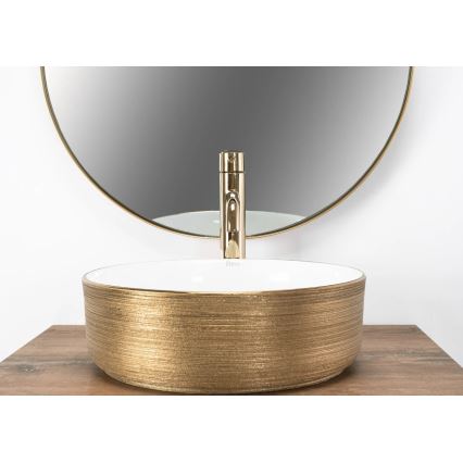 REA-U6630 - Pultni umivalnik SAMI premera 36 cm keramika/bela/brušeno zlato