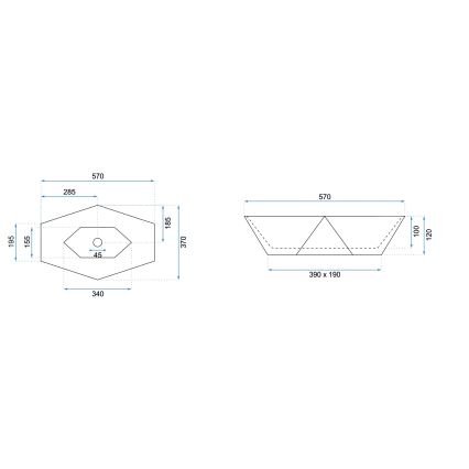 REA-U6643 - Umivalnik na pult VEGAS 37x57 cm keramika/sijajna bela