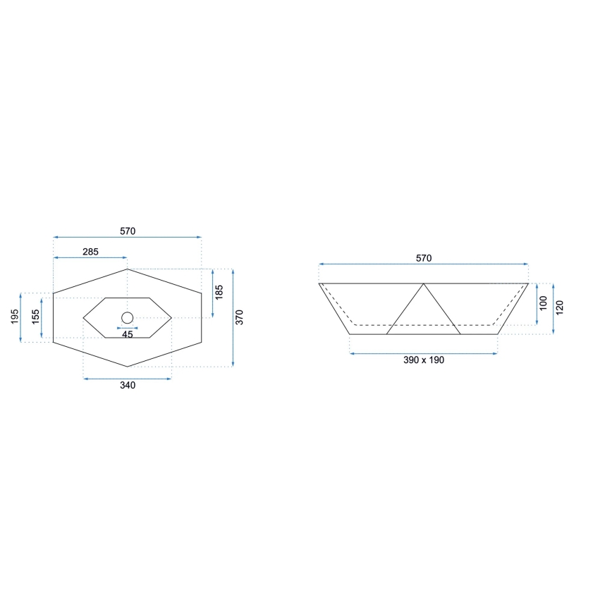 REA-U6643 - Umivalnik na pult VEGAS 37x57 cm keramika/sijajna bela